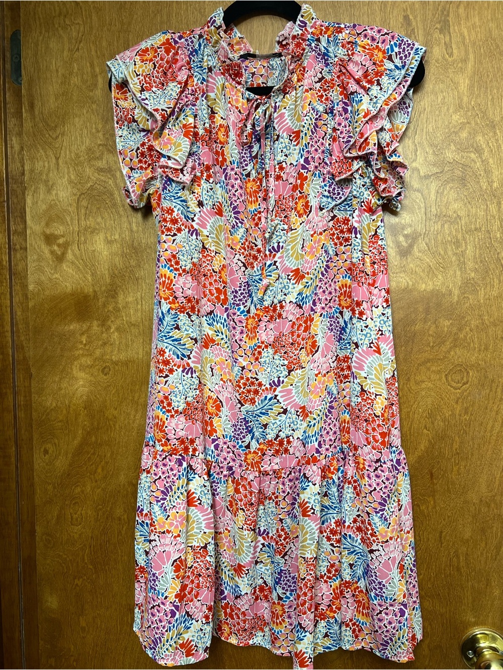 Floral Ruffle Sleeve Women’s Dress in Pink Multi